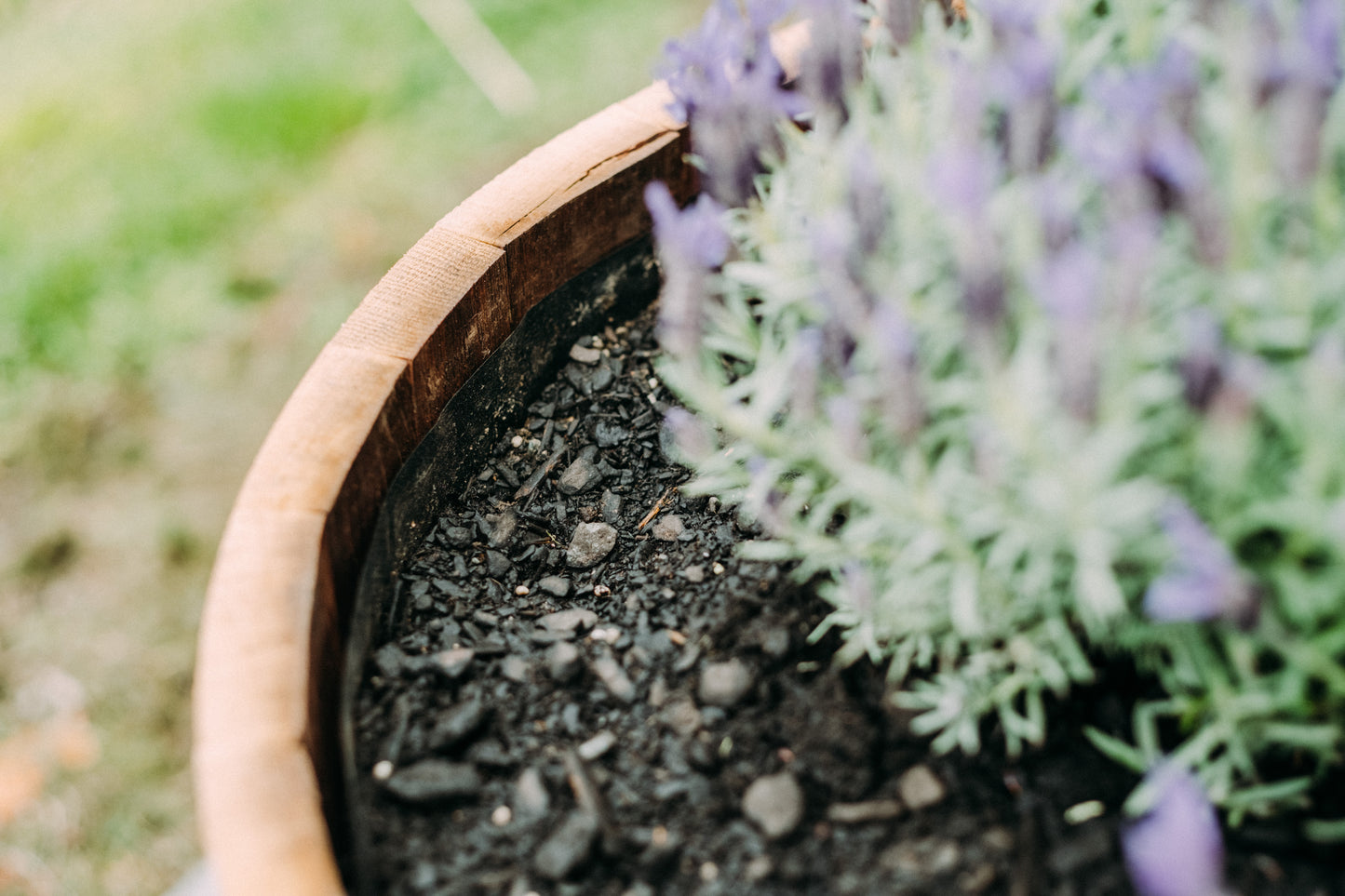 OAKEN Barrel liner protecting a half barrel planter and extending the life of the planter