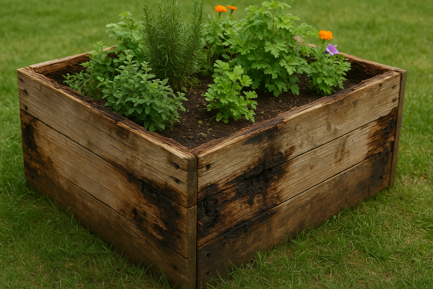Square wooden planter rotting