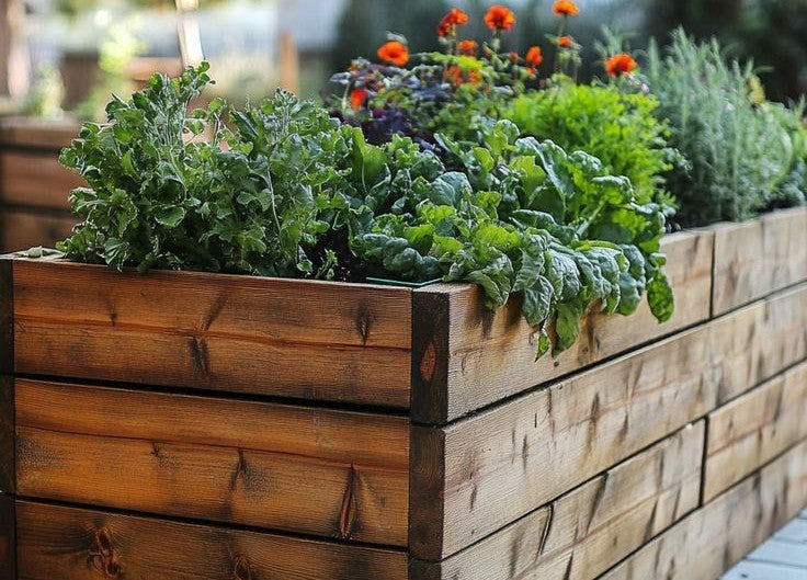 Rectangle wooden planter using OAKEN liner bag