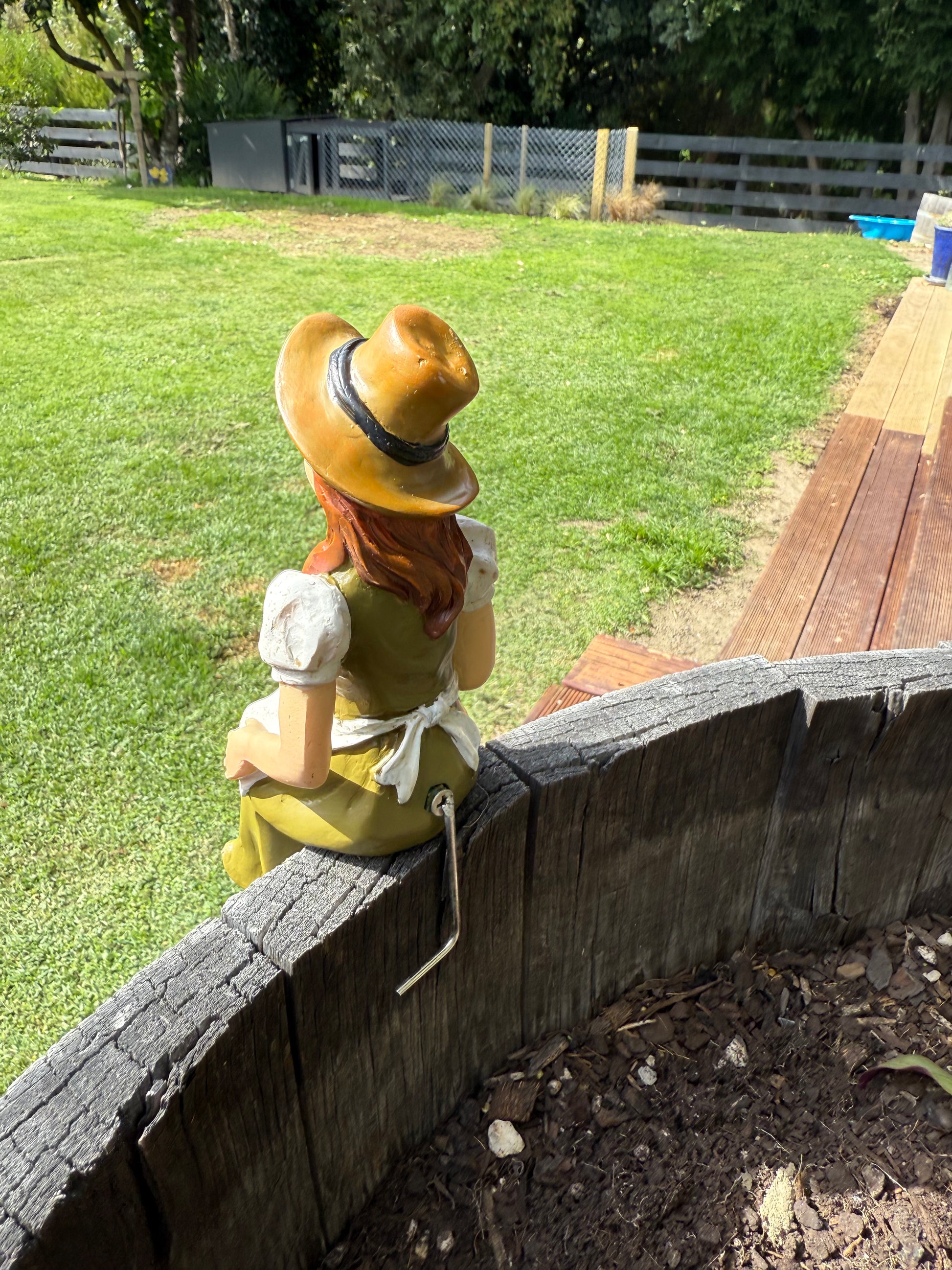 Back picture of decorative garden art figurine made from durable resin