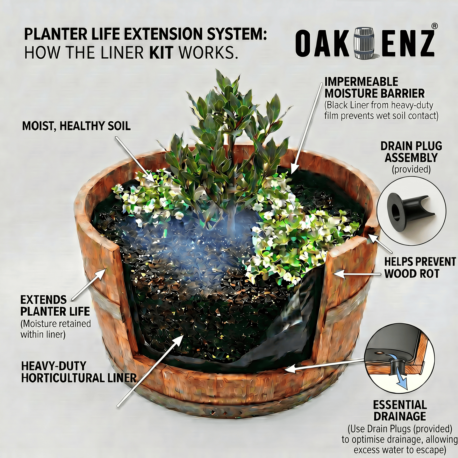 Barrel Liner Kit -Protect your Planter & Surfaces - OAKENZ