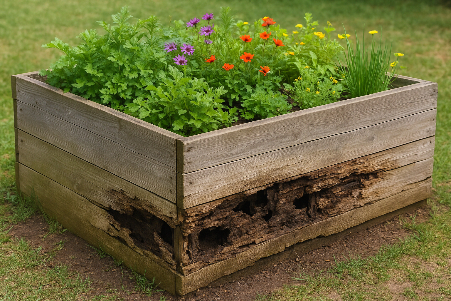 Rotten wooden planter